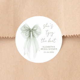 Chic Sage Green Bow Watercolor Bridal Shower ラウンドシール