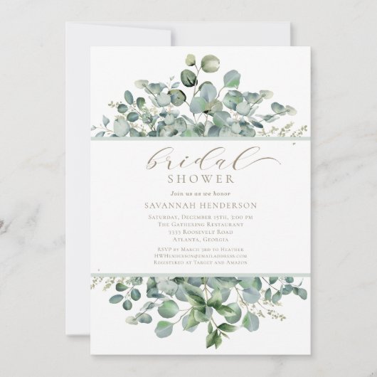 Chic Sage Green Floral Bridal Shower Editable 招待状 (正面)