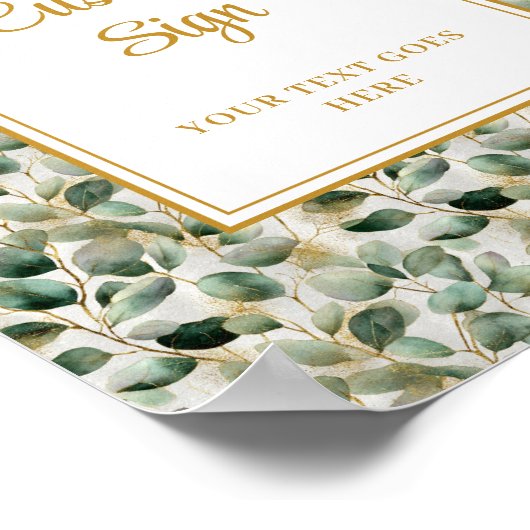 Chic Sage Green Gold Leaves Wedding Custom Poster ポスター (角)