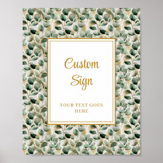Chic Sage Green Gold Leaves Wedding Custom Poster ポスター (正面)