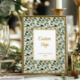 Chic Sage Green Gold Leaves Wedding Custom Poster ポスター