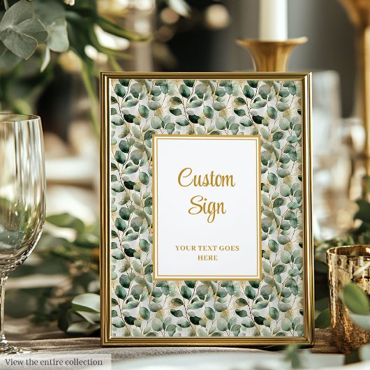Chic Sage Green Gold Leaves Wedding Custom Poster ポスター