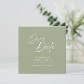 Chic Sage Green & White Calligraphy Save the Date 招待状 (スタンド正面)