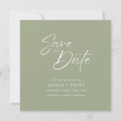 Chic Sage Green & White Calligraphy Save the Date 招待状 (正面)