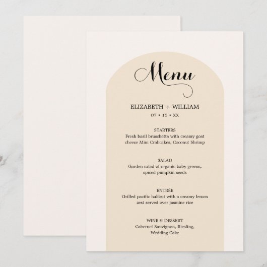 Chic Sand Bege Arch Frameスクリ結婚プト メニュー (正面/裏面)