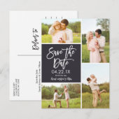 Chic Save The Date 4-Photo Collage 案内ポストカード (正面/裏面)