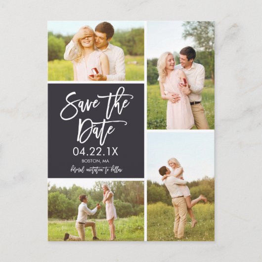 Chic Save The Date 4-Photo Collage 案内ポストカード (正面)