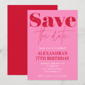 Chic Save the date Red Pink 77th birthday 招待状 (正面/裏面)