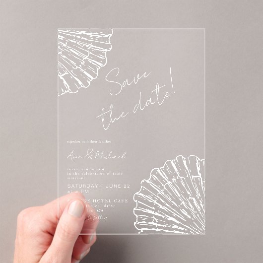 Chic Scallop Shell Save The Date Elegant Wedding アクリル招待状 (インサイチュ (ポータブル))
