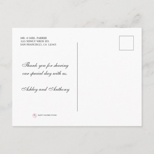 Chic Scriptの結婚写真ありがとう 案内ポストカード (裏面)