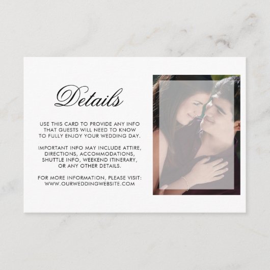 Chic Scriptモダンの詳細付き結婚写真 エンクロージャーカード (正面)