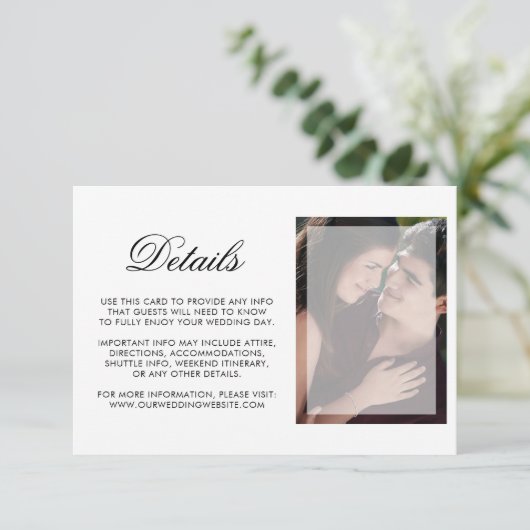 Chic Scriptモダンの詳細付き結婚写真 エンクロージャーカード (スタンド正面)