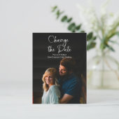 Chic Script日付の延期を結婚変更 ポストカード (スタンド正面)