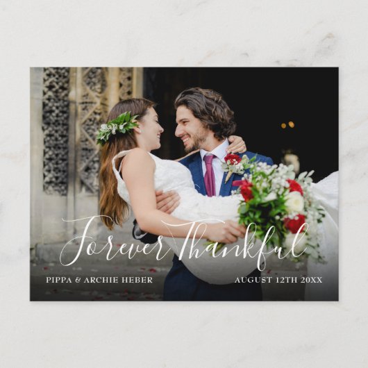 Chic Script結婚の写真モダンシンプル感謝 案内ポストカード (正面)