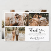 Chic Script結婚の3フォトコラージュサンキューカード (正面/裏面)