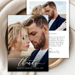 Chic Script エレガント 2 Photoの結婚サンキューカード サンキューカード<br><div class="desc">モダンBohoエレガント書道台本2写真の結婚サンキューカード。写真の手のレタリングのタイポグラフィのスクリプトで結婚はスタイリッシュ感謝していは、フル垂直の写真を前面に特集テンプレートは、の上での尾のを白に切り替え、反対側の1つ(1)の写真とプリメイドのメッセージを前面に表示します。2枚の写真が入った両面カード。簡単にあなたの名前とメッセージ感謝していをパーソナライズする。ノートもしを手書きしたい場合は、サンプル文字を削除して宇宙を増やす。おもしし救済まは合わせ品連絡が欲しい！</div>