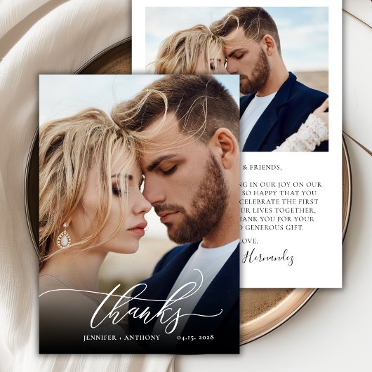 Chic Script エレガント 2 Photoの結婚サンキューカード サンキューカード