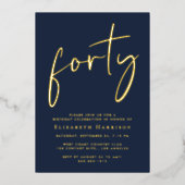 Chic Script 40th Birthday Party 箔招待状 (正面)