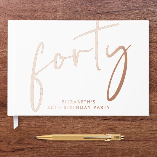 Chic Script 40th Birthday Party Rose Gold ゲストブック