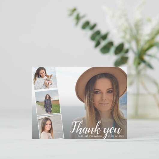 Chic Script 4 Photo Collage卒業ありがとう ポストカード (スタンド正面)