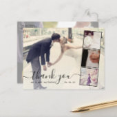 Chic Script 4 Photo Collage結婚's Thank You ポストカード