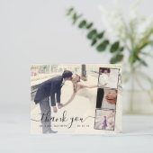 Chic Script 4 Photo Collage結婚's Thank You ポストカード (スタンド正面)