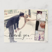 Chic Script 4 Photo Collage結婚's Thank You ポストカード (正面)