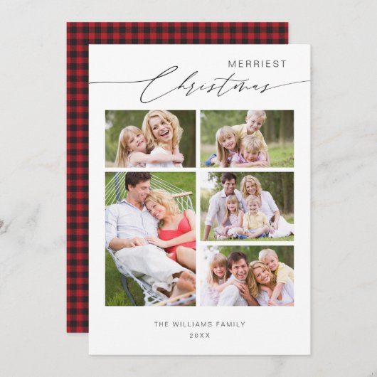 Chic Script 5ファミリー写真コラージュクリスマス シーズンカード (正面/裏面)