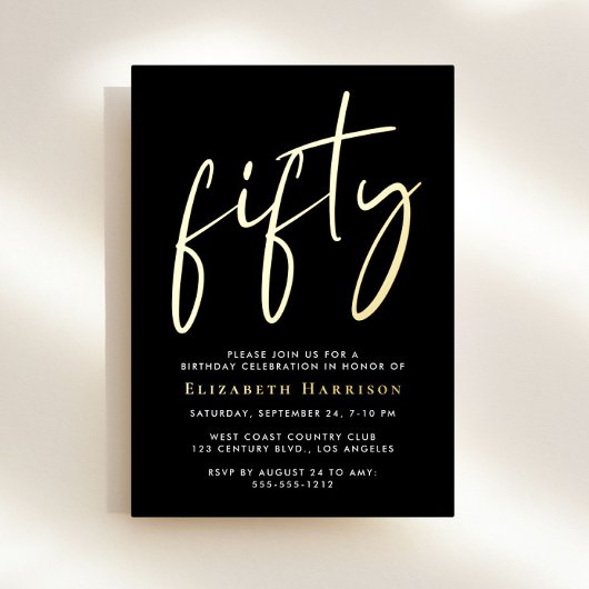 Chic Script 50th Birthday Party 箔招待状