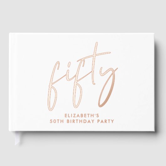 Chic Script 50th Birthday Party Rose Gold ゲストブック (正面)