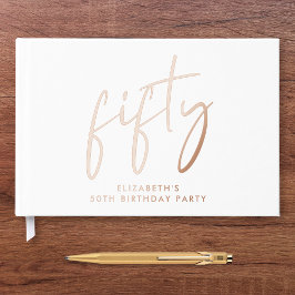 Chic Script 50th Birthday Party Rose Gold ゲストブック