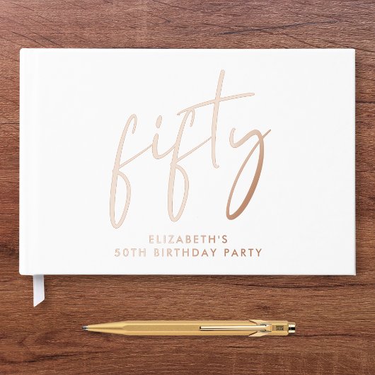 Chic Script 50th Birthday Party Rose Gold ゲストブック