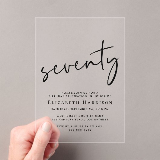 Chic Script 70th Birthday Party アクリル招待状 (インサイチュ (ポータブル))