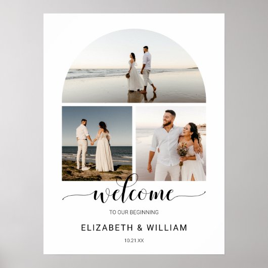Chic Script Arch Frame Photo Wedding Welcome Sign ポスター (正面)