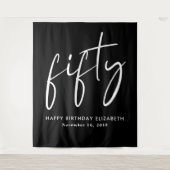 Chic Script Black 50th Birthday Party タペストリー (正面)