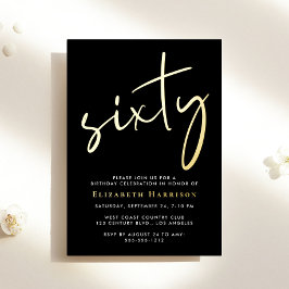 Chic Script Black 60th Birthday Party Gold 箔招待状