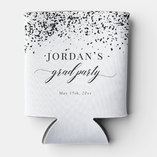 Chic Script Black Confetti Graduation 缶クーラー (正面)