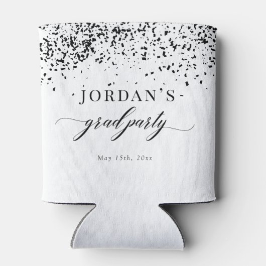 Chic Script Black Confetti Graduation 缶クーラー (裏面)