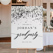 Chic Script Black Confetti Graduation Party Sign ポスター
