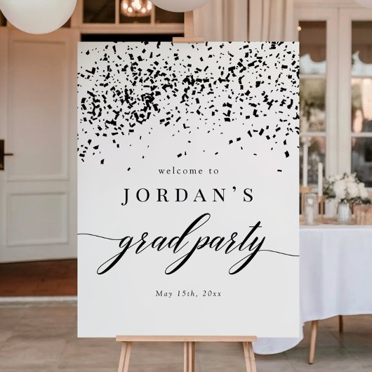 Chic Script Black Confetti Graduation Party Sign ポスター