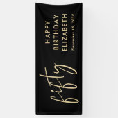 Chic Script Black Gold 50th Birthday Party 横断幕 (縦)