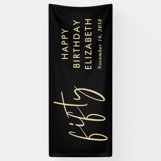 Chic Script Black Gold 50th Birthday Party 横断幕 (縦)