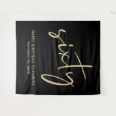 Chic Script Black Gold 60th Birthday Party タペストリー (正面(横))