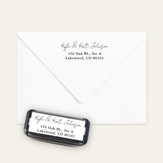 Chic Script Black White Self Inking Rubber Stamp セルフインキングスタンプ