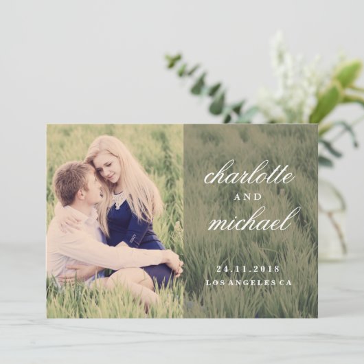 Chic Script Boho Photo Save the Date セーブザデート (スタンド正面)