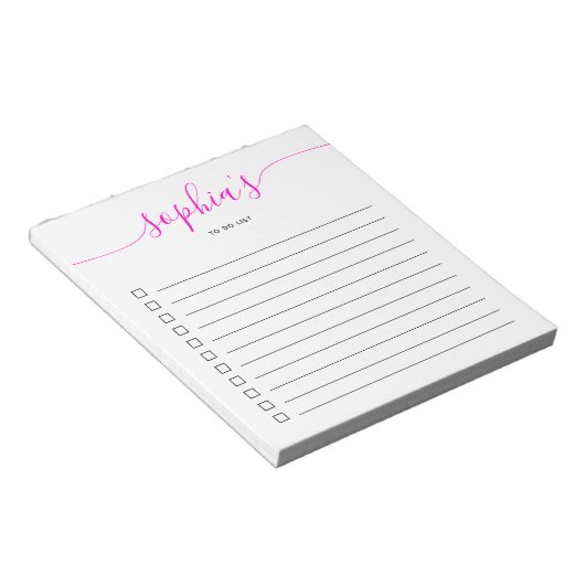 Chic Script Bright Pink Notepadのリストを表示するには ノートパッド (アングル)