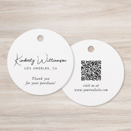 Chic Script Business QR Code Thank You Gift Tag フェイバータグ