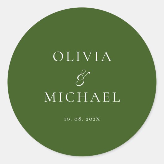 Chic Script Forest Green Minimalist Wedding ラウンドシール (正面)