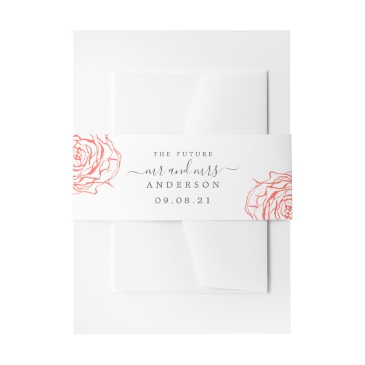 Chic Script Futureミセス・コーラルフローラ結婚ズ 招待状ベリーバンド (正面例)