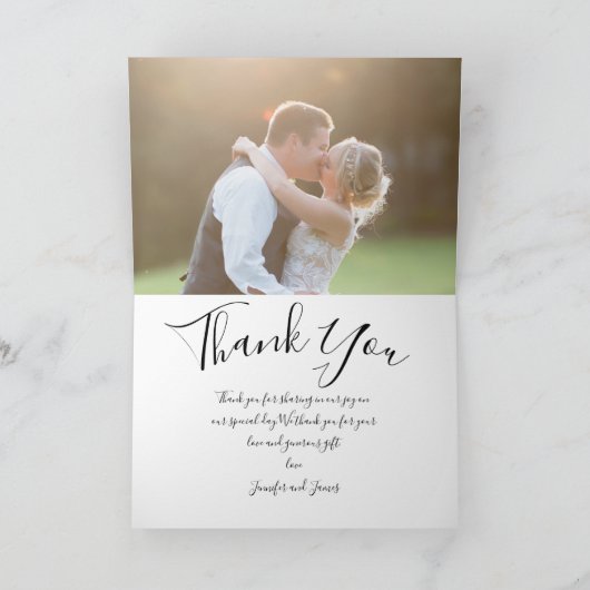 Chic Script Hand Lettered Photo'結婚s Thank You カード (内部)